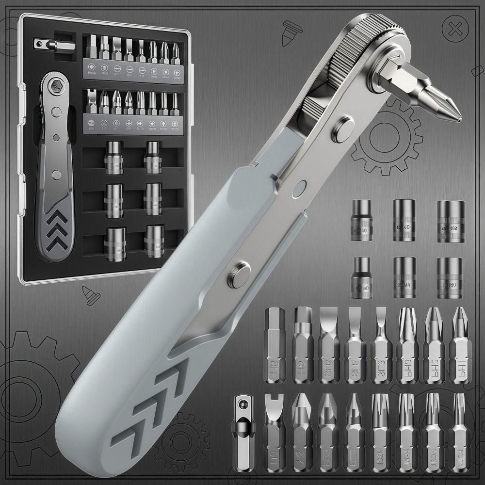 24in1 Ratcheting Screwdriver Set 36-Tooth Right Angle Mini Ratchet Wrench Set Wear-resistant Anti-slip Offset Screwdriver Set