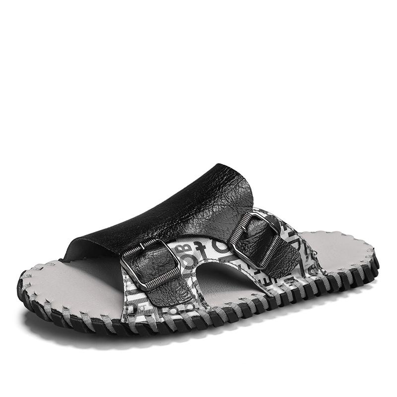Fashion Men's Leather Personalized Double Buckle Slippers Fashion Luxury Brand Outdoor Sandals Handmade Designer Casual Shoes Walking