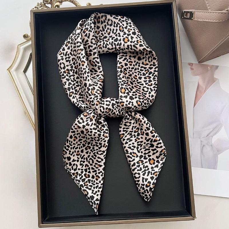 

68 см ретро леопардовый принт шарф женский весна и лето новый искусственный шелковый шарф ретро универсальная одежда сумка аксессуары шарфы серый