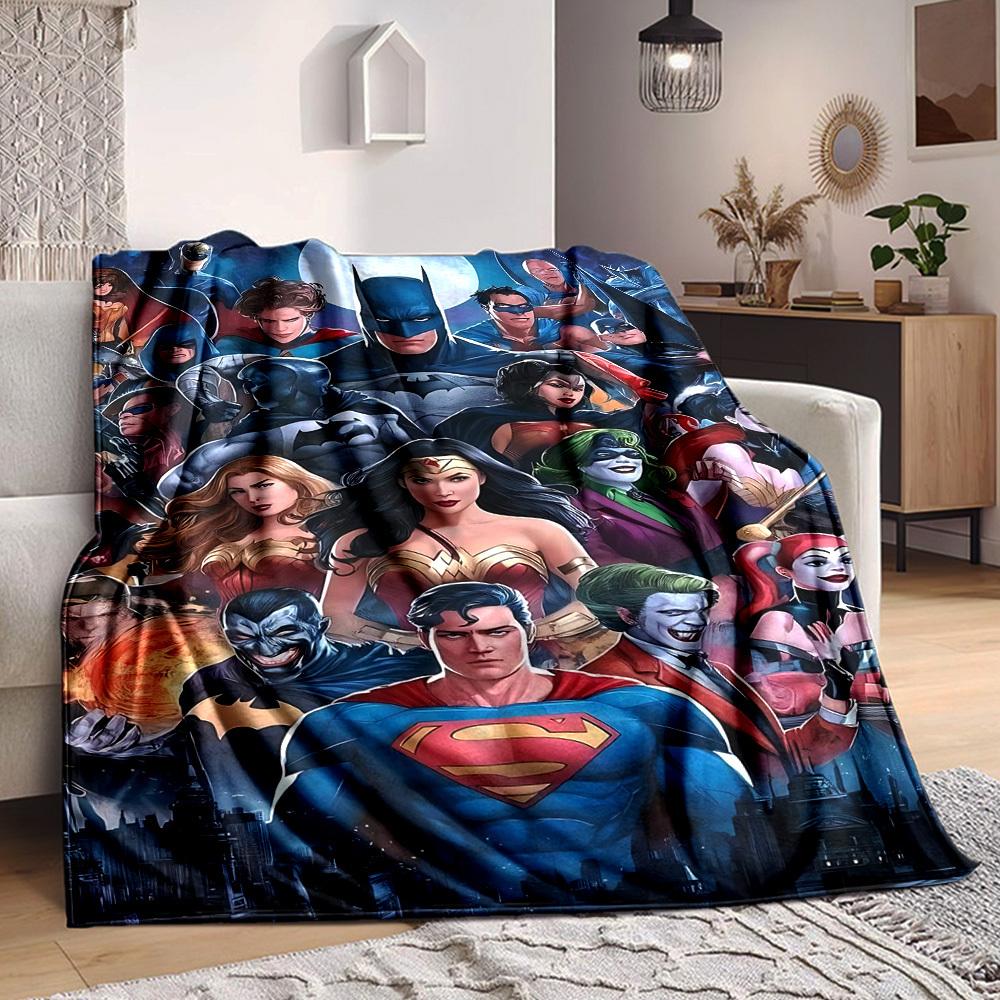 1pc Superheroes Flannel Throw Blanket Lightweight Soft Warm All Season Blanket for Sofa, Bed, Travel, Camping L1024166