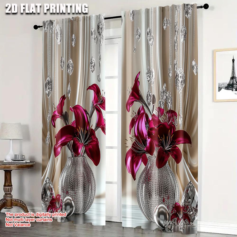 

2Pcs Beautiful Flowers In Vase Curtains For Bedroom Modern Art Style Blocks Out Light And Noise For Relaxing Sleep Environment 100*130 Rod Pocket 1pcs