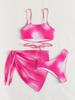 European and Americcan Women's Bikini Set 3 Pieces Tie Dye Swimwear Set Padded Bandage Top High Cut Brief Lace Up Cover-up Swimsuit Sexy Bathing Suit