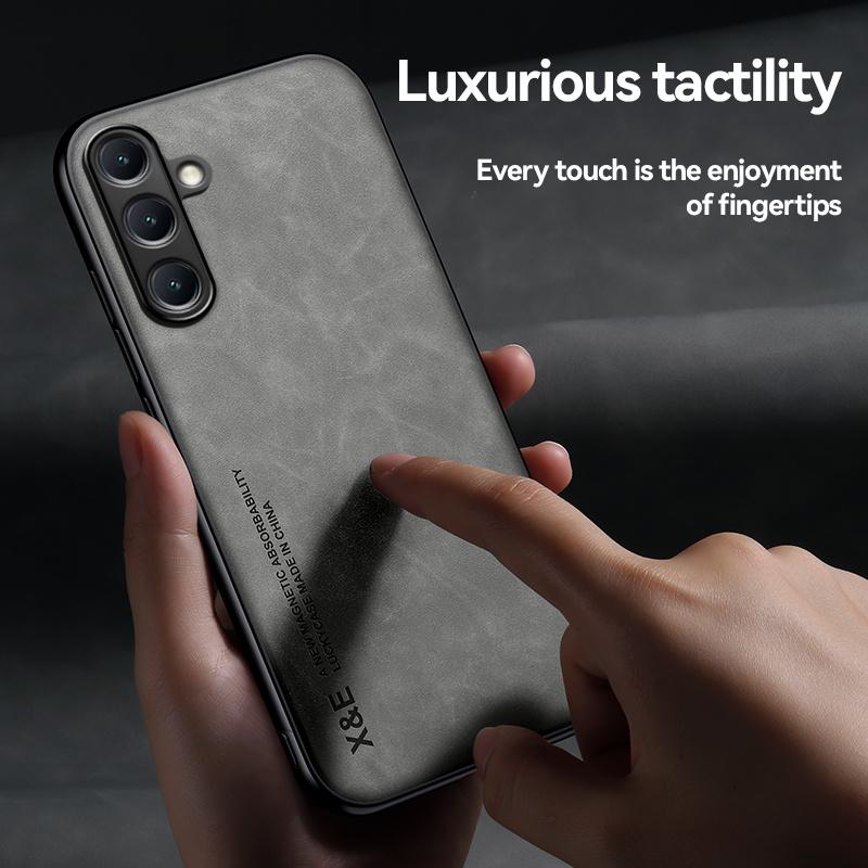 For Samsung M55 5G Case M556B 6.7" Car Holder Magnetic Leather Texture Phone Cases for Samsung Galaxy M15 5G M156B 6.5" Cover