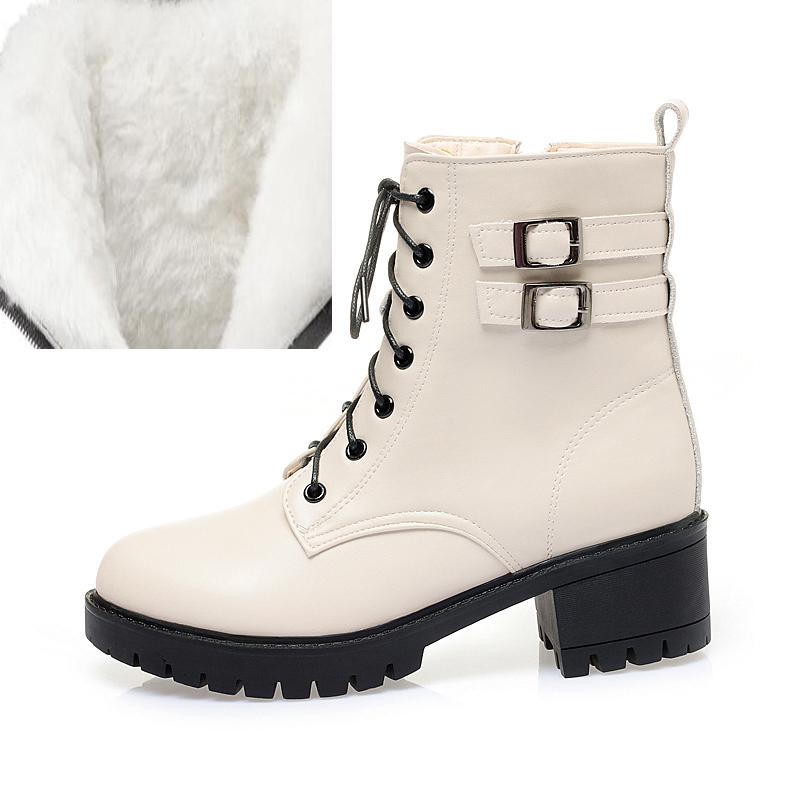 Mulheres botas de inverno tamanho grande nova lã natural quente botas de neve de salto médio marton couro genuíno botas curtas