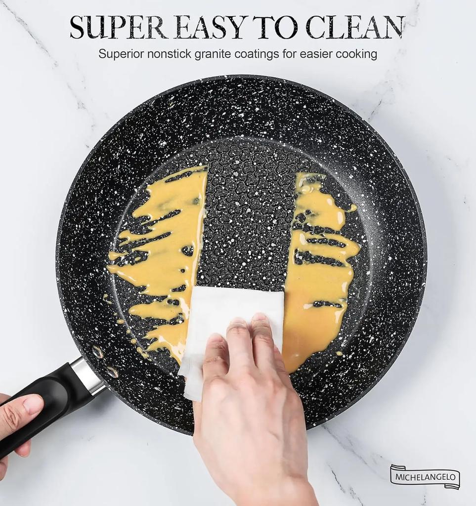 Frying Pan with Lid Nonstick Granite Frying Pan 10 Inch with Non-Toxic Coatings Nonstick Stone Skillet Nduction Compatible