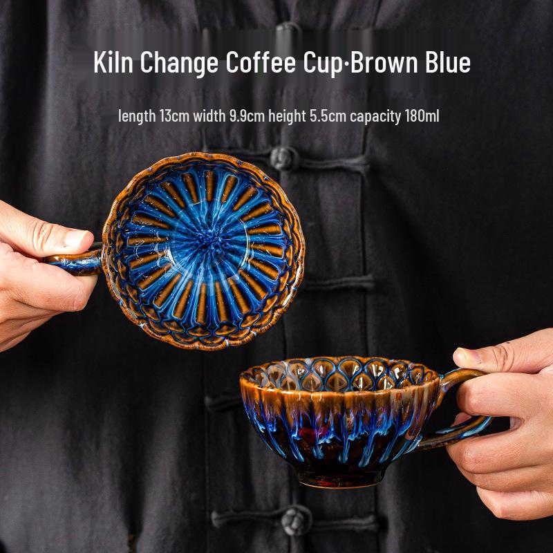 

Retro Ceramic Cup: Creative Coffee & Tea Mug - Exquisite Souvenir for Home 180ml синій/коричневий