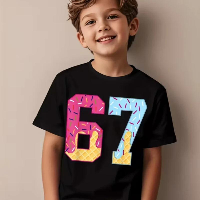 Kids Fun Digital Summer Short Sleeve T-Shirt Cotton Loose Comfortable Top Street Fashion Casual Trendy