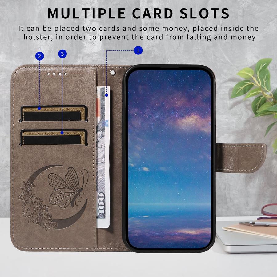 Embossed Butterfly Leather Phone Case for Google Pixel 9 9 Pro XL 9A Pixel 8 8 Pro 8A Pixel 7 7 Pro 7A Card Slots Wallet Case with Wristband