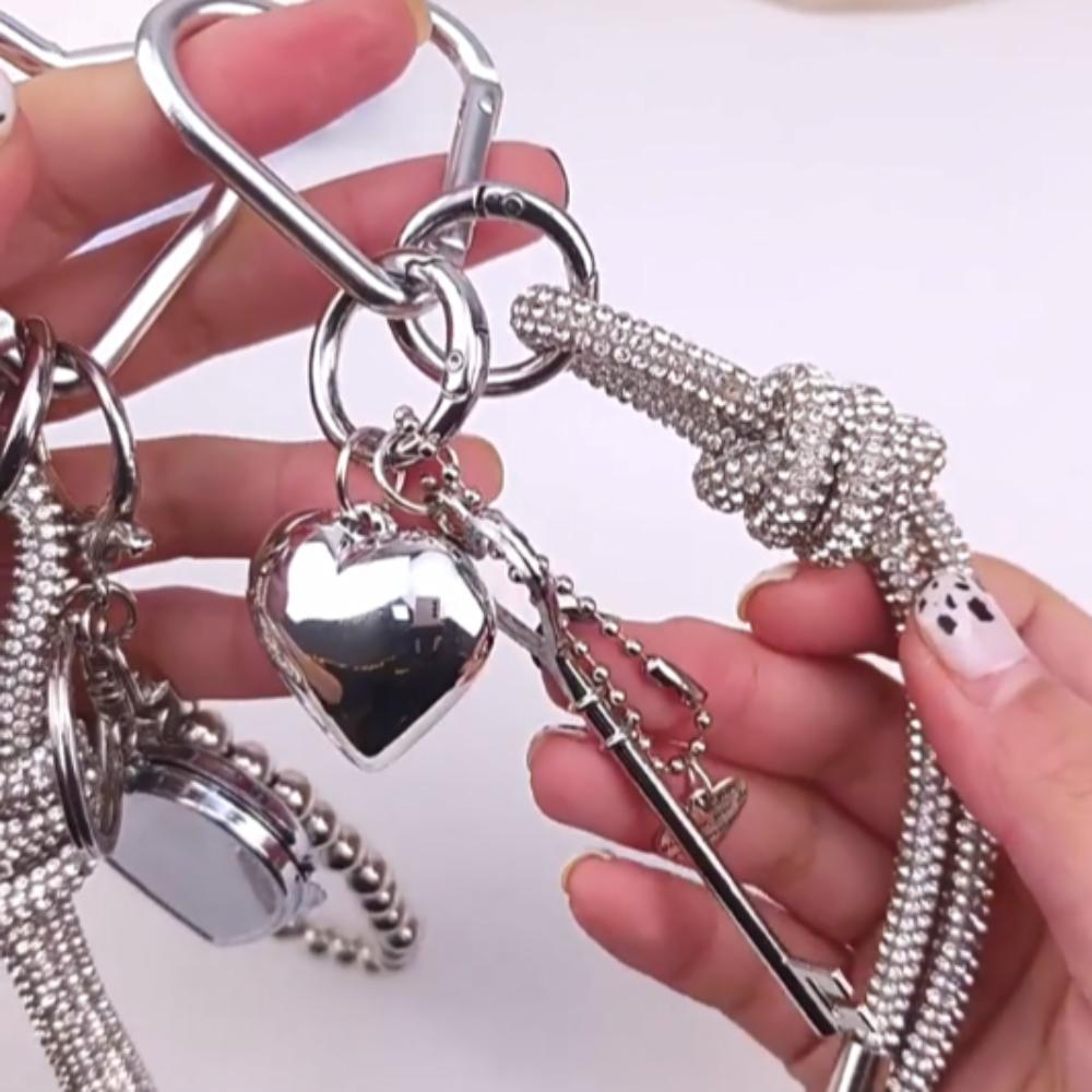 Phone Lanyard Mini Love Mirror Keychain Rhinestone Crystal Chain Pendant  for Women/Men
