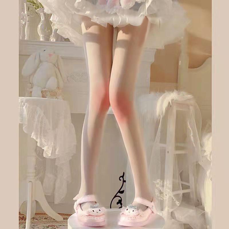 0D Summer Sheer Anti-Snag Lolita Knee-High Stockings with Blue Butterfly Design