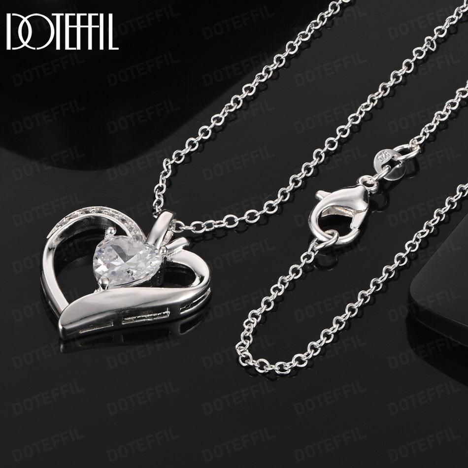 925 Sterling Silver Fashion Jewelry 18-inch AAA Zircon Heart Pendant Necklace