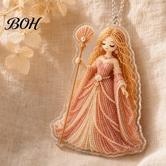 Christmas Ornaments 2D Flat Acrylic Ornaments, Bead Embroidered Art Goddess Exquisite Tree Charms Pattern Pendant, Double-Sided Hanging Charm for Home