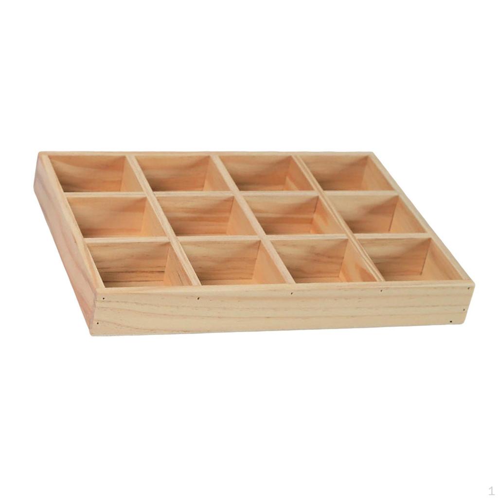 12 Compartment Solid Wood Sorting Tray, Jewelry Organizer, Multipurpose Makeup Display Stand