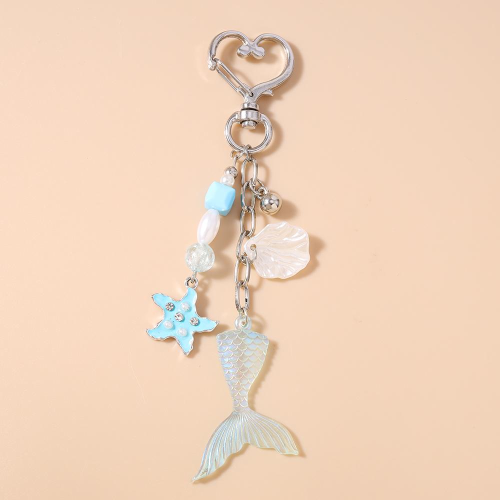 Pretty Mermaid Keychain Women Girls Conch Shell Starfish Key Ring Pendant for Handbag Decor DIY Key Chain Gifts