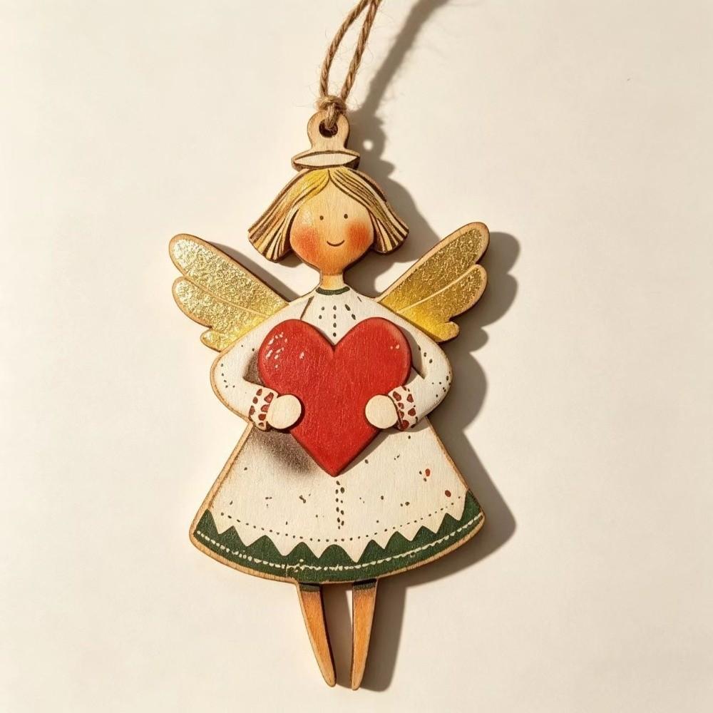 12pcs Colorful Design Christmas Hanging Wooden Xmas Decor Sweet Girl-Shaped Pendant New Year Gift