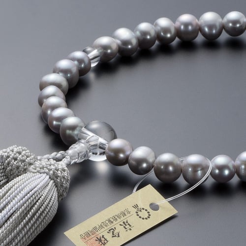 Buddhist Altar Shop Takita Shoten Kyoto Buddhist Prayer Beads for Women, Freshwater Pearl (Gray), 8mm Beads, Silk Tassel, Prayer Bead Bag, Suitable Fo