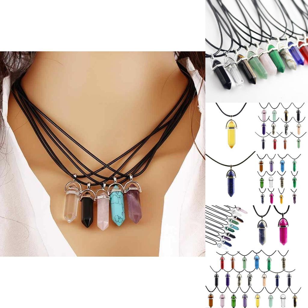 Stunning Hexagonal Column Pendant Necklace With Natural Quartz Crystal For Chakra Healing