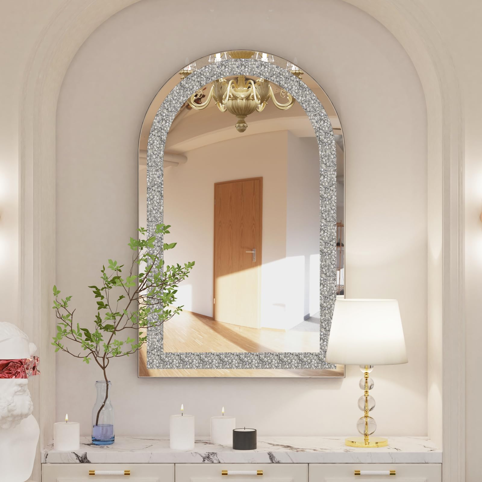 

Artloge Зеркало Настенное Зеркало Арочное Настенное Зеркало 90 x 60 см Декоративное Большое Зеркало Актриса Зеркало для Умывальника Хрустальный Блеск Роскошь