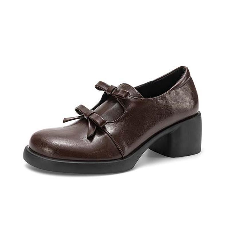 Krazing Pot Microfiber Round Toe Thick Med Heels Spring Summer Shoes Big Size 43 Size 33 Women Slip On Platform Pumps