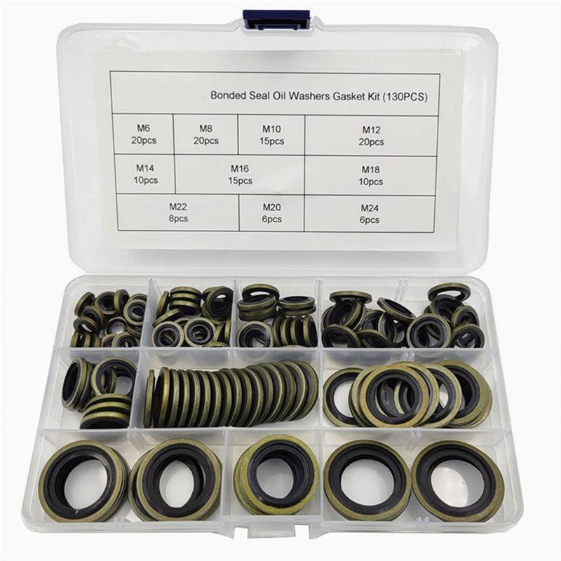 

ABWR-For Plumbing, Automotive, Mechanical Oil Washers Self-Centered Bonded Seal Gasket Assortment Kit(130Pcs M6-M24)