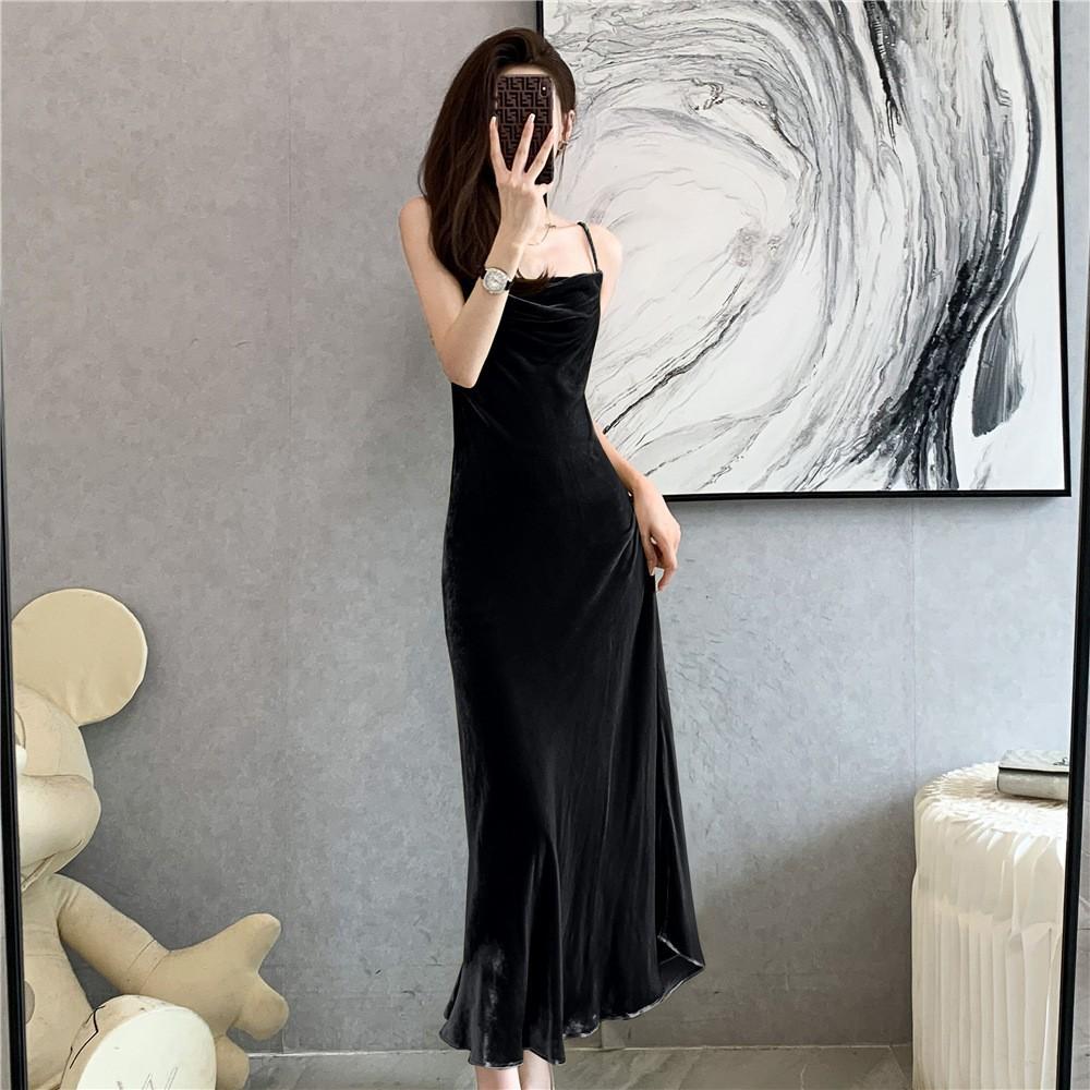 

YYFS женские модные летние весенние однотонные повседневные платья без рукавов с подтяжками и высокой талией XL чёрный