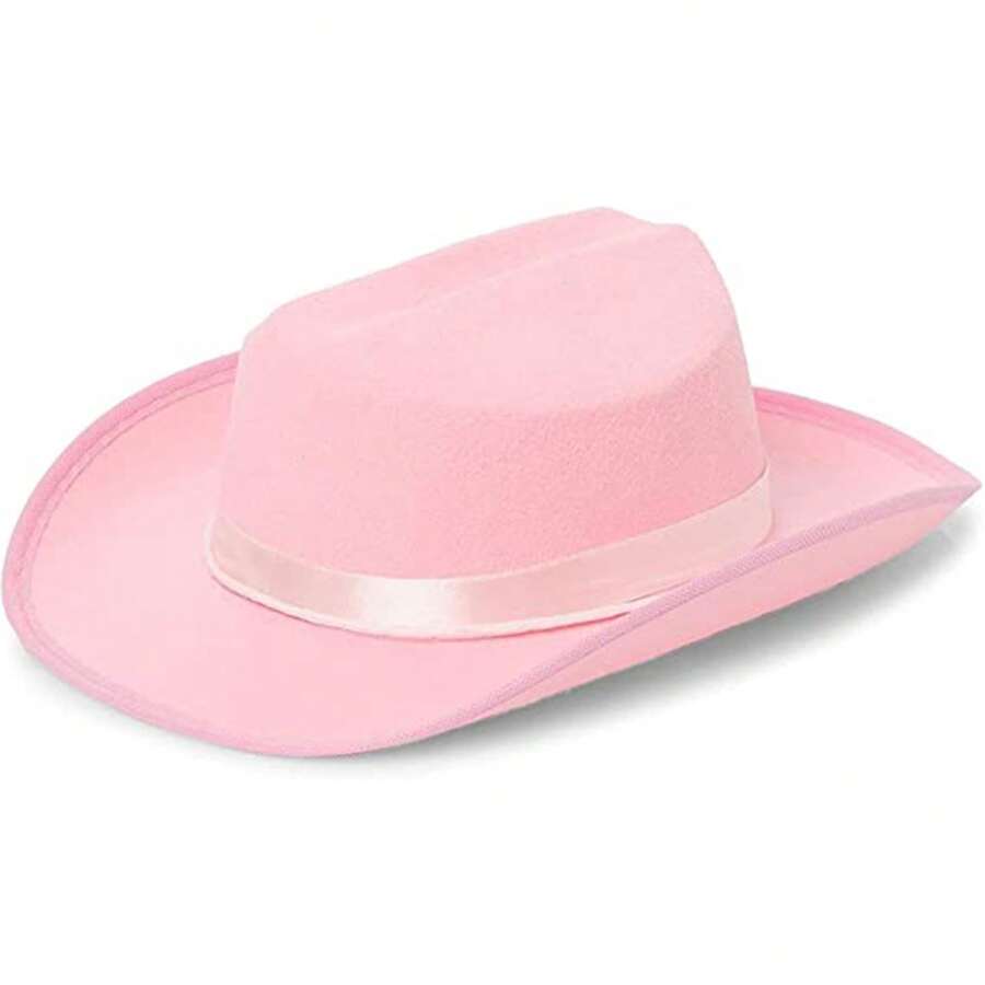 Pink Felt Cowboy Hat With Rhinestone Trim For Women Summer Wide Brim Western Fedora