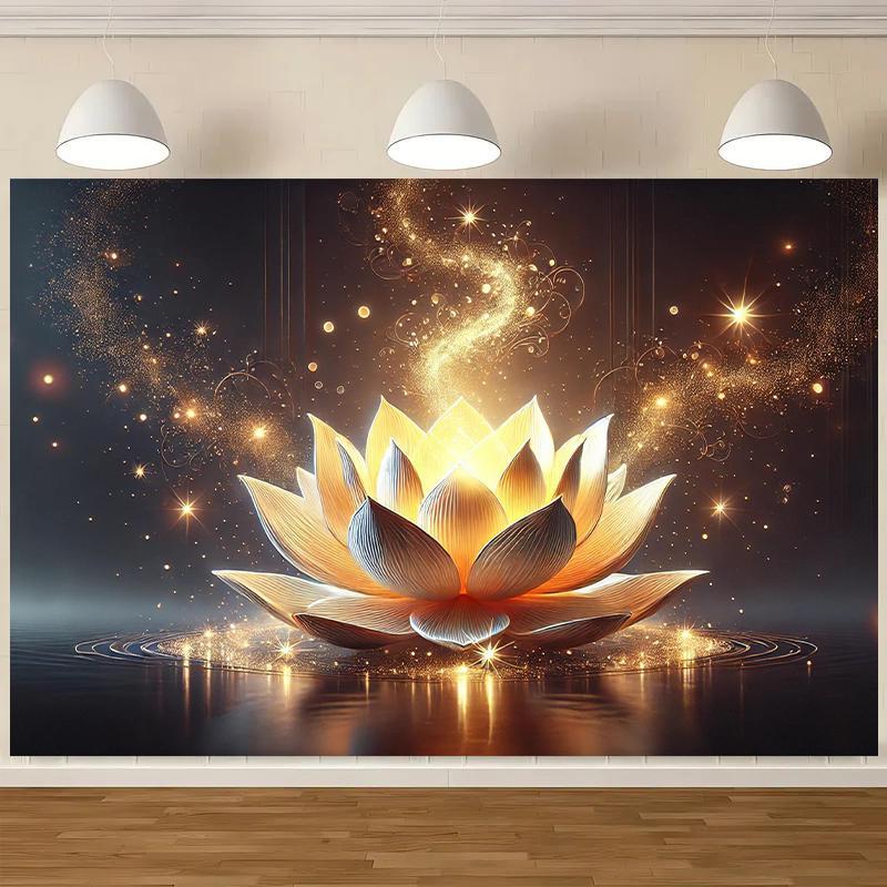 Stralende Lotusbloem Wandkleed Voor Meditatie Ruimte Decor, Met Een Verbluffend Gedetailleerde Gouden Lotusbloem Die Opkomt