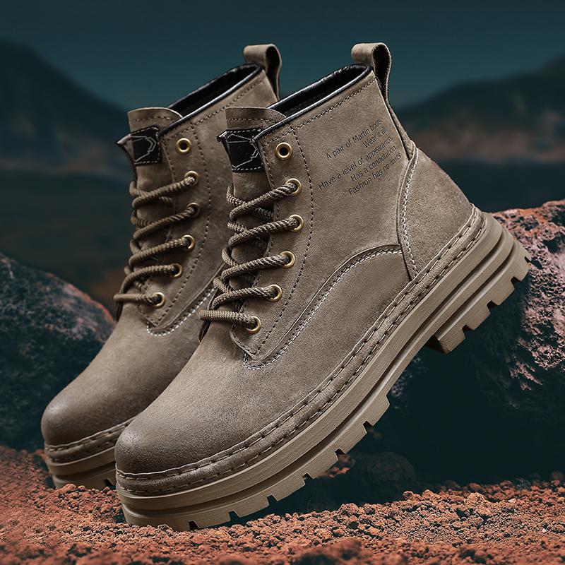 Fashion Suede Leather Men Motorcycle Boots Outdoor High Top Casual Shoes British Style Man Ankle Boots Platform Lace Up Motorcycle Botas