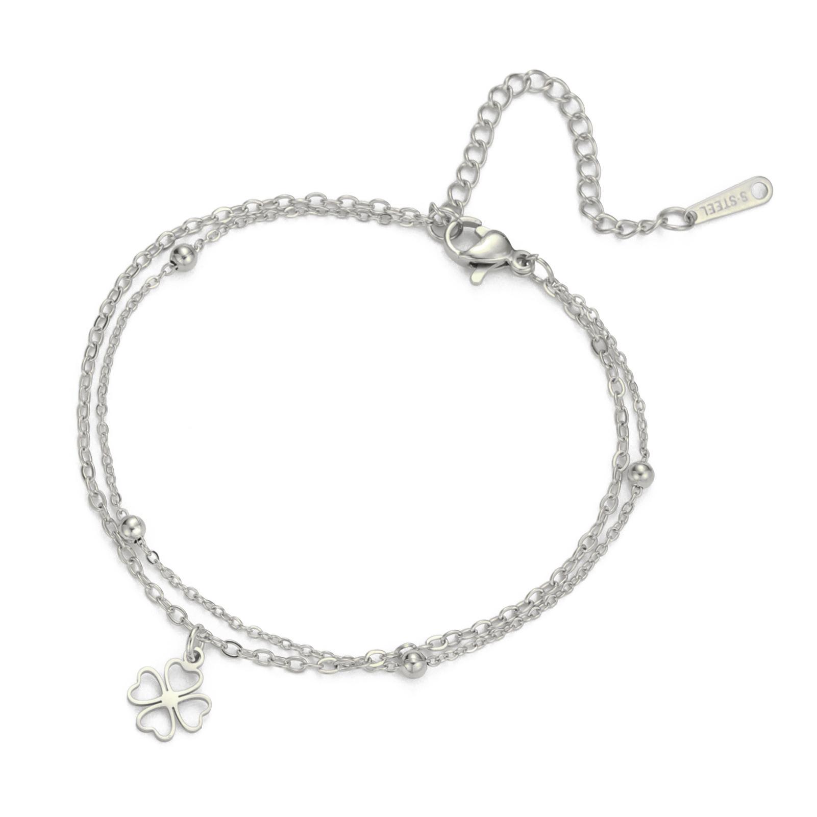Simple Hollow Heart Four Leaf Clover Pendant Bracelet Fashion Versatile Women Jewelry