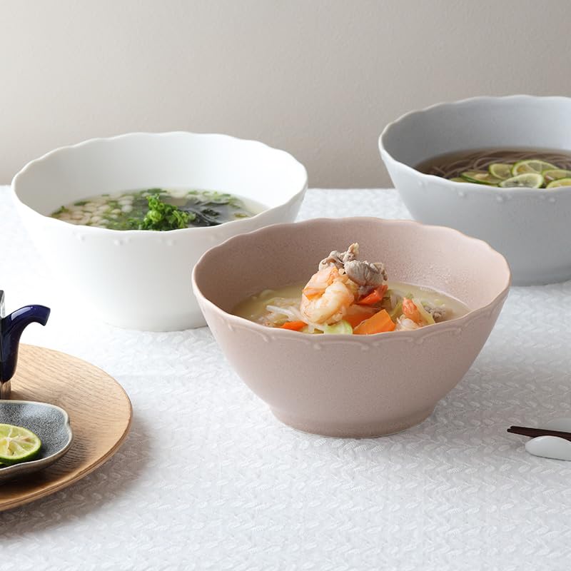 EAST Table Noodle Dusty Diameter X Mino Made In Microwave and Dishwasher Product Bowl, Pink, 18.8cm 8.7cm Height, Fina, Ware, Japan, Safe, Number