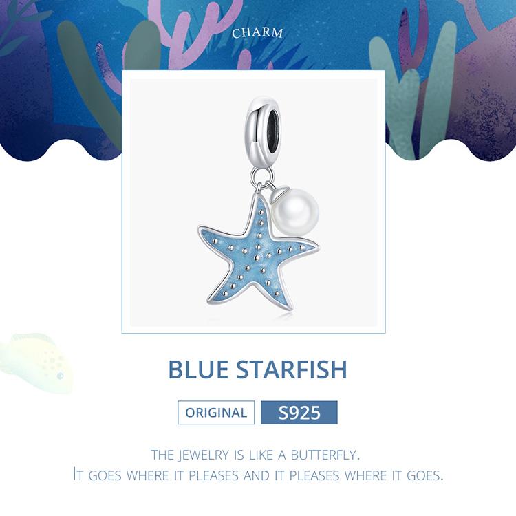 Bamoer 925 Sterling Silver Blue Starfish Hanging Beads Charm Fit Original 3MM Bracelet or Necklace DIY Jewelry