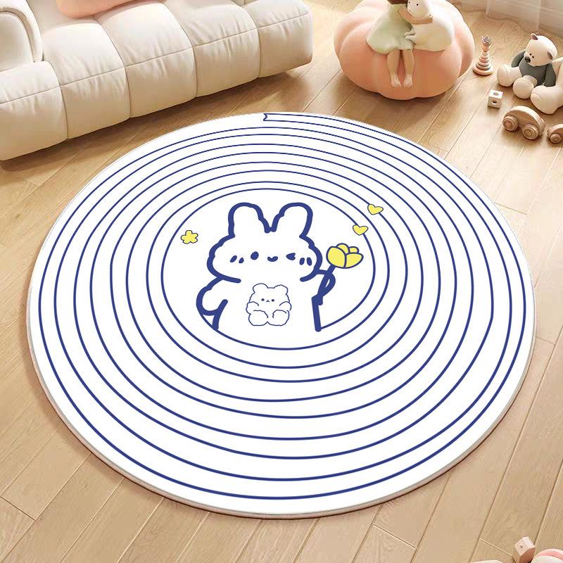 Cartoon Animal Faux Cashmere Rug - Cute Round Bedside Mat for Bedroom, Living Room, or Children's Playroom