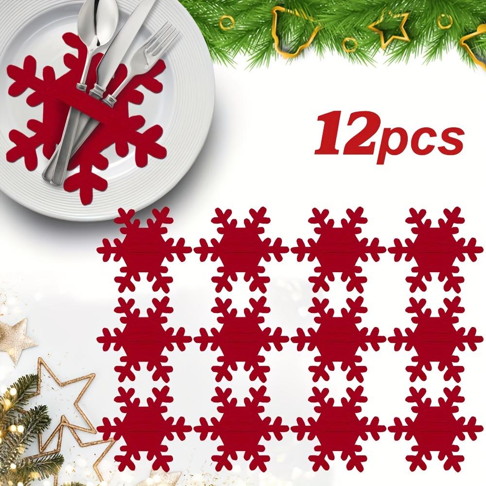 12pcs of Felt Snowflakes for Christmas, Christmas Cutlery Bags,Christmas Cutlery Holders,Perfect for Decorating Your Party Table