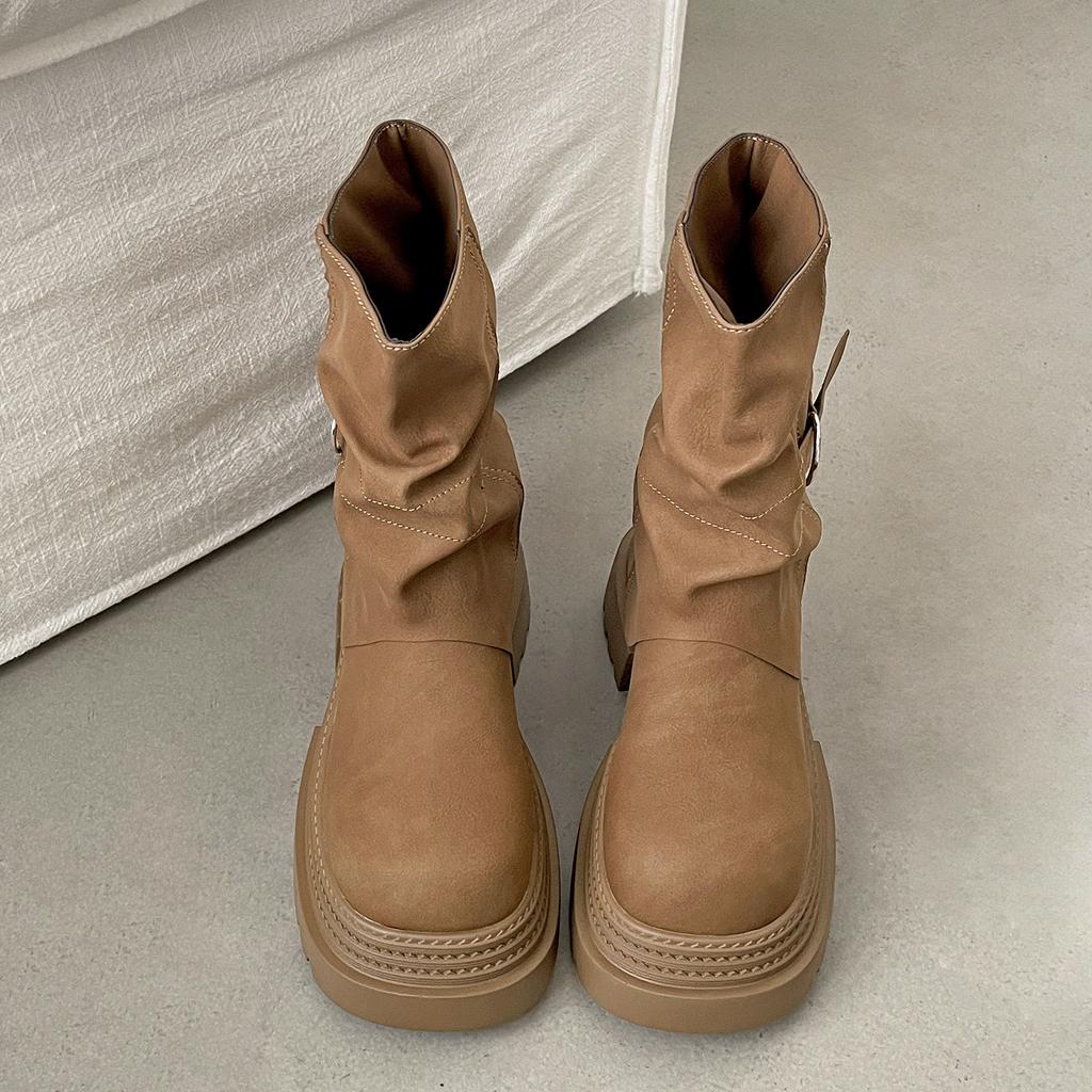 Vintage British style platform thick heel Martin boots women's 2025 new summer explosion Maillard trousers short boots