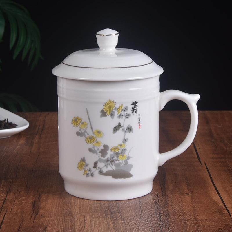 Meilan Bambus Chrysantheme Keramische Teetasse Große Kapazität Haushalt Wasserbecher Büro Deckel Konferenzbecher Gastfreundschaftsbecher Geschenkbecher