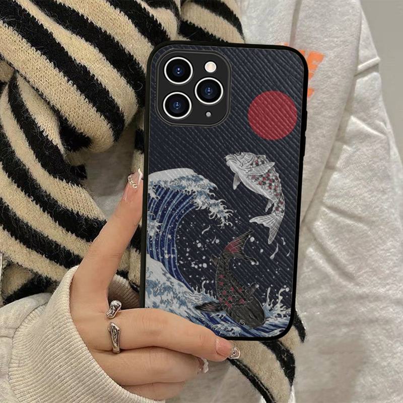 Chinese Koi Fishes Phone Case Hard Leather Case for iPhone 11 12 13 Mini Pro Max 8 7 Plus SE 2020 X XR XS Coque