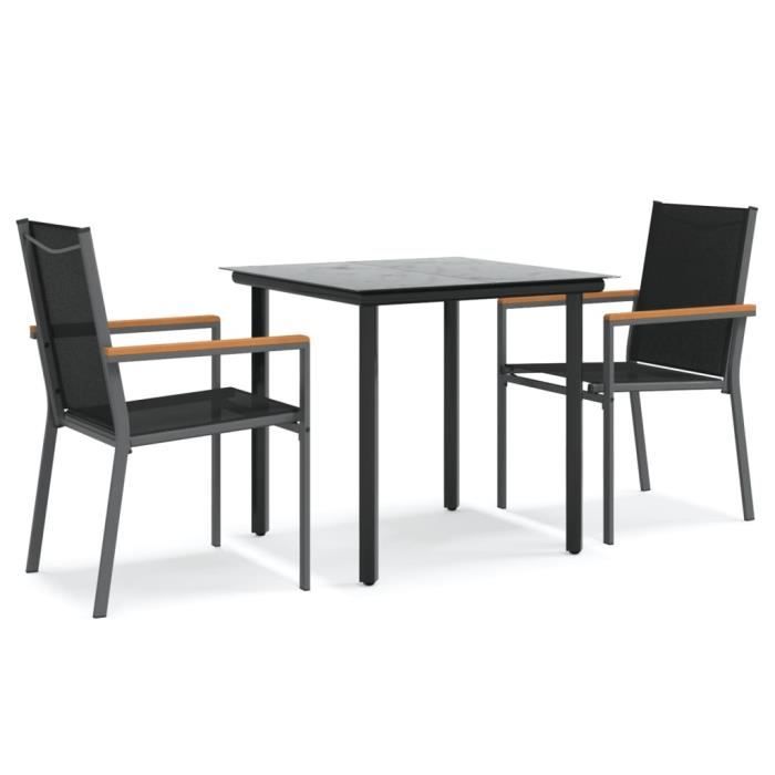 VidaXL Ensemble à manger de jardin 3 pcs noir textilène et acier 3187041