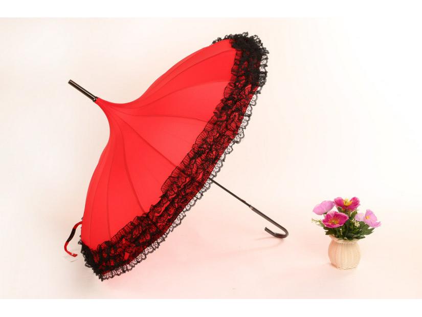 Baota 16-Rib Sun & Rain Bridal Photography Umbrella with Lace Trim and Curved Handle
