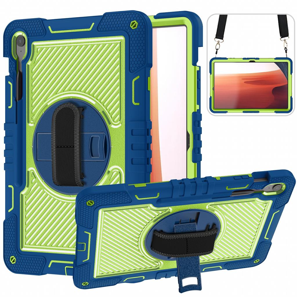 For Samsung Galaxy Tab S10 FE+ Tablet Case Silicone+PC Shockproof Cover with Kickstand Shoulder Strap