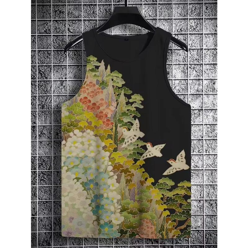 Japanese Style Vintage Tank Top Anime Samurai Cat 3d Printed Sleeveless T Shirts Casual Loose Breath Funny Top Tee Men's Vest