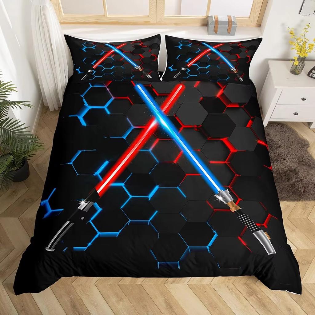 Black Square Geometric Duvet Cover Set 3D Square Pattern Comforter Cover Kids Teenagers Boys Bedroom Decor Blue Creative Bedding