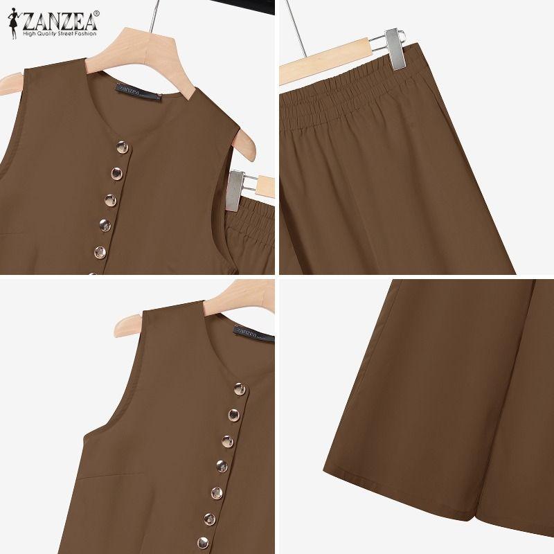 ZANZEA Lässiger Zweiteiler für Damen, ärmelloses Westentop und Hose mit weitem Bein