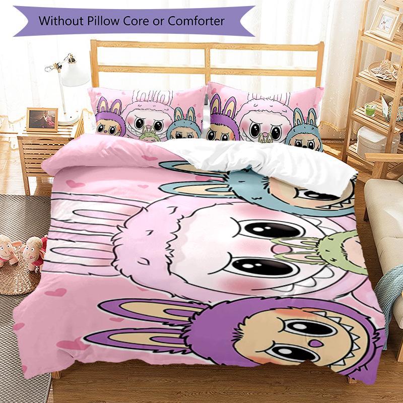 3pcs labubu pattern bedding set duvet cover set includes duvet cover &pillowcases, perfect all season bedroom decoration & gift