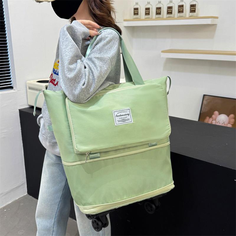 Extra Large Capacity Double-layer Extended Wheel Hand-heel Travel Bag Foldable Wet Dry Separation Gym Bag Cover Pull Rod