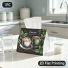 1pc Tissue Box, Chalk Art/Coffee Cups Leaves/Warm Mood Pattern, 2D Flat Printing, Polyester Material, Folds Flat, Tissue Bag, for Parties
