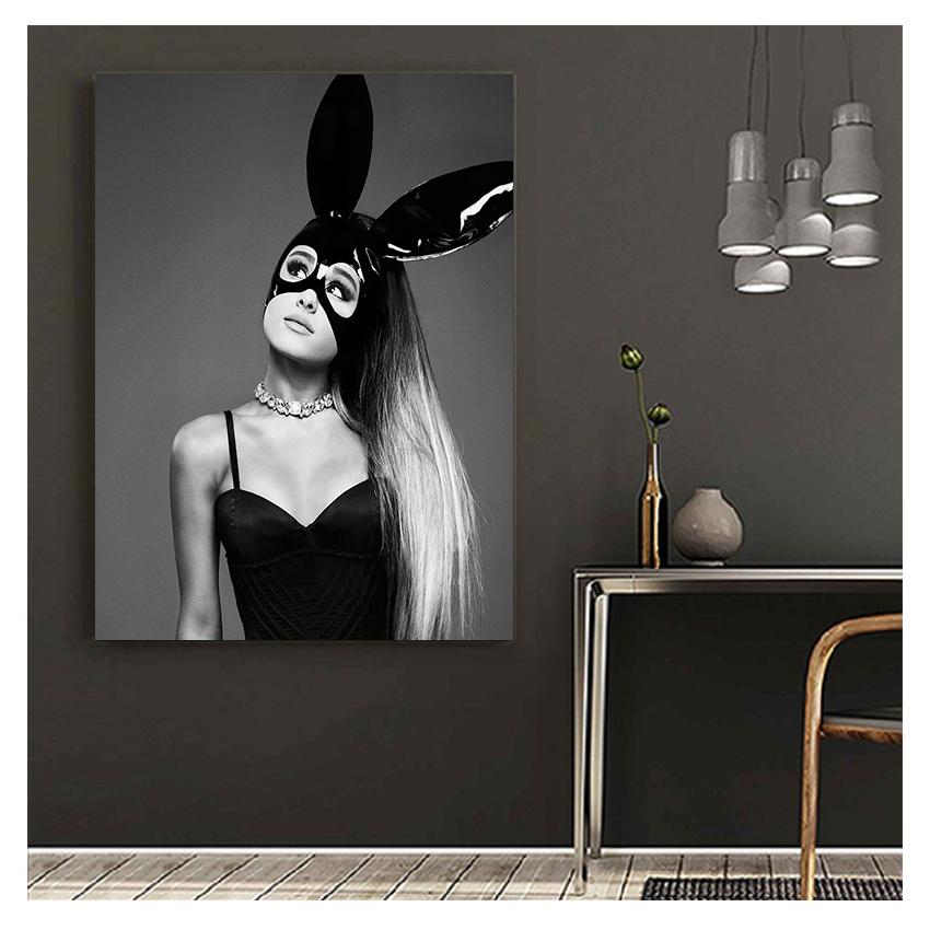Black and White Wall Art Canvas Print Painting Decoration Picture Wallpaper Living Room Decor Ariana Grande Music Singer Poster
