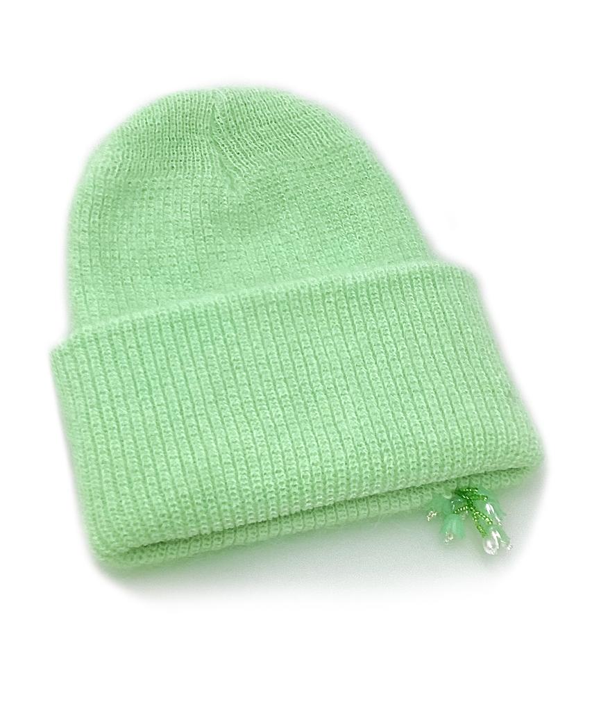 OTHER-worldly Drop Green Flower Bead Beanie [Angora Green]