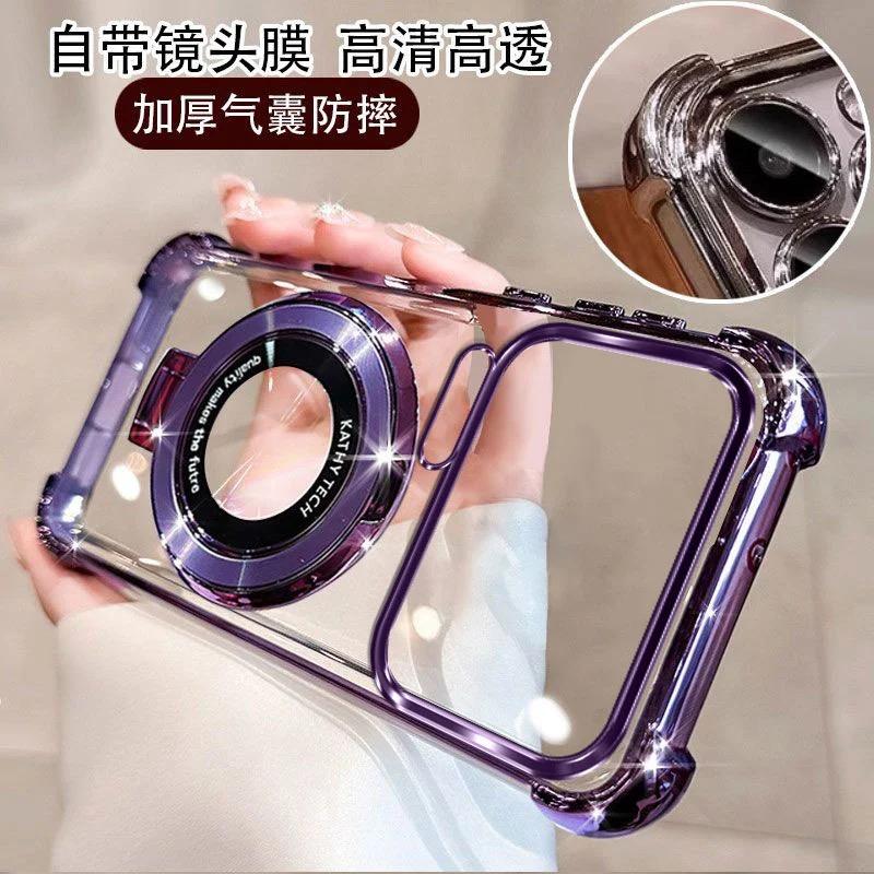 For Xiaomi 17 ProMax 15 T Pro 14T 13T PRO Transparent Plating Shockproof Magnetic Holder Case For Magsafe Gyro Stand Cover