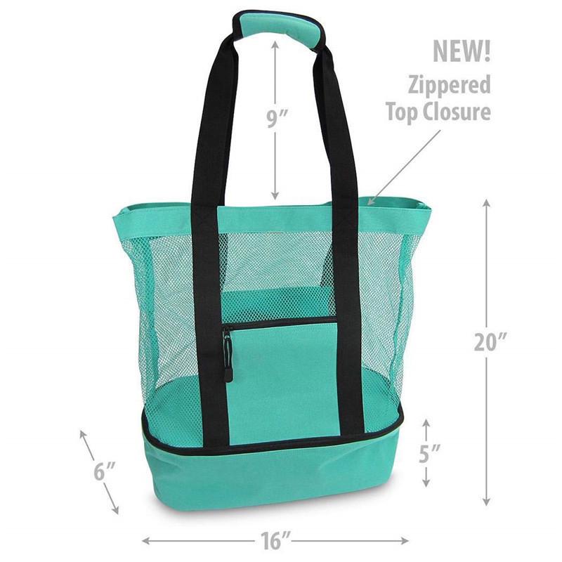 

One-Shoulder Insulated Picnic & Camping Beach Bag with Double-Layer Ice Pack and Mesh Shopping Tote зелёный