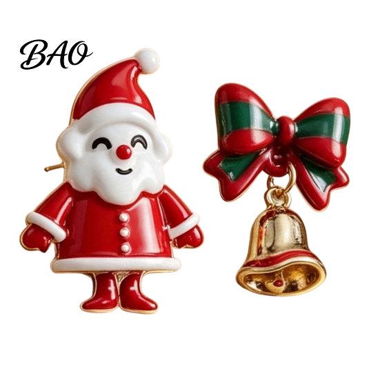 Festive Alloy Ear Accessories 1 Pair Christmas Earrings for Women, Santa Claus Jingle Bell Bow Oil Dripping Jewelry Stud Earrings, Holiday Xmas Party,